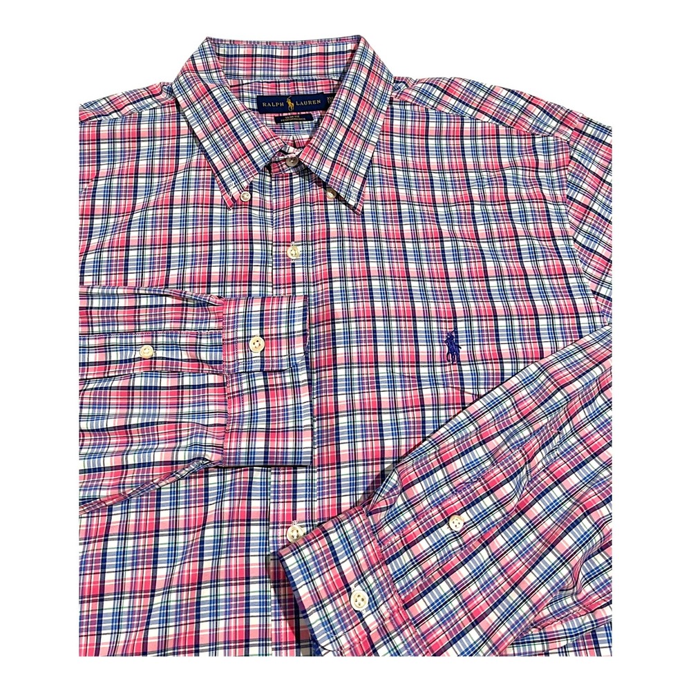 Ralph Lauren Pink Blue White Plaid Button-Down Shirt